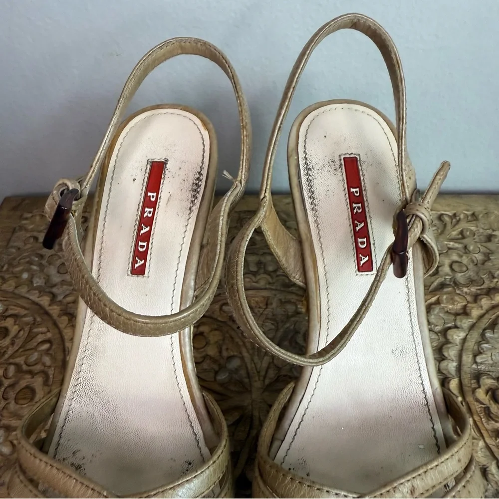Prada Women's Leather Espadrille Cork Platform Sandals Sz 36